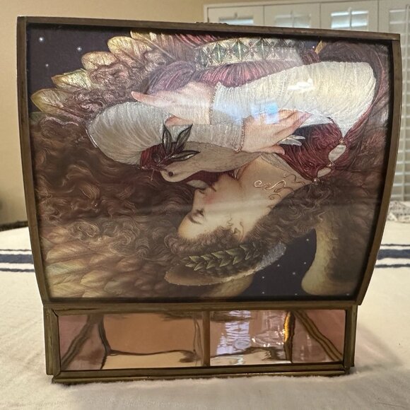 Vintage Trinket Jewelry Box - Metal & Glass - Angel with Dove - Enesco Brand - Picture 8 of 12